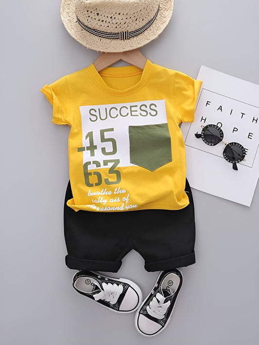 Kids Cotton Blend Half Sleeve Printed Top & Solid Black Bottom Set